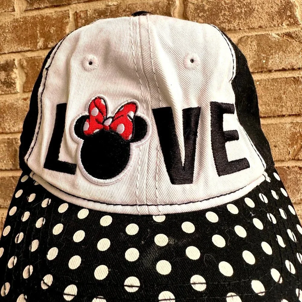 NWOT Disney Minnie Mouse Baseball Cap Hat Adjustable Embroidered Polka D…